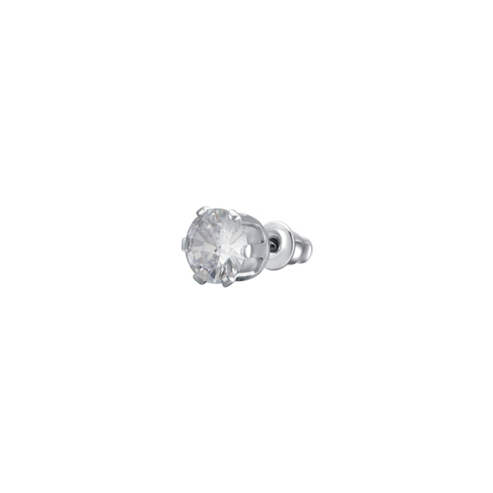 Luca Barra Mono Orecchino Acciaio Zircone Bianco 5 mm