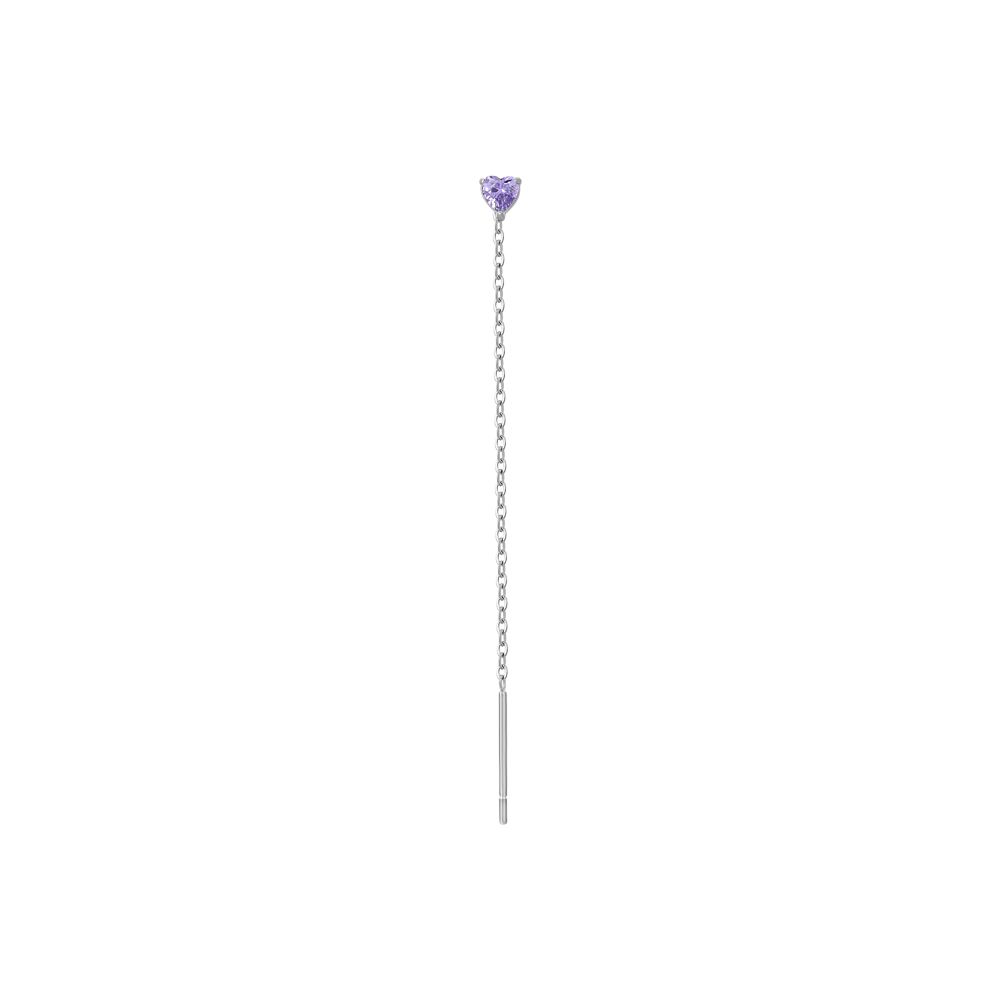 Luca Barra Mono Orecchino Acciaio Cristallo Viola 3 mm