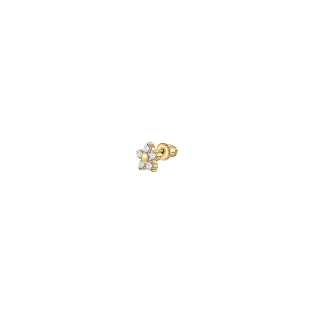 Luca Barra Mono Orecchino Acciaio Gold Fiore Zirconi Bianchi
