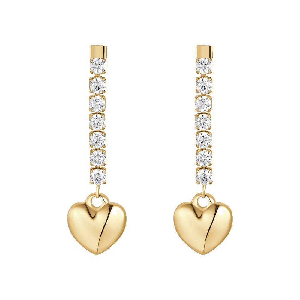 Luca Barra Orecchini Acciaio Gold Cuore e Zirconi