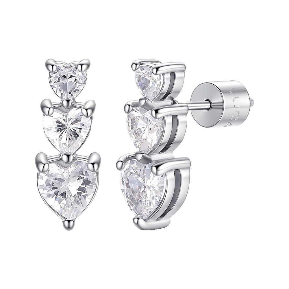 Luca Barra Mono Orecchino Acciaio 3 Cuori Bianchi