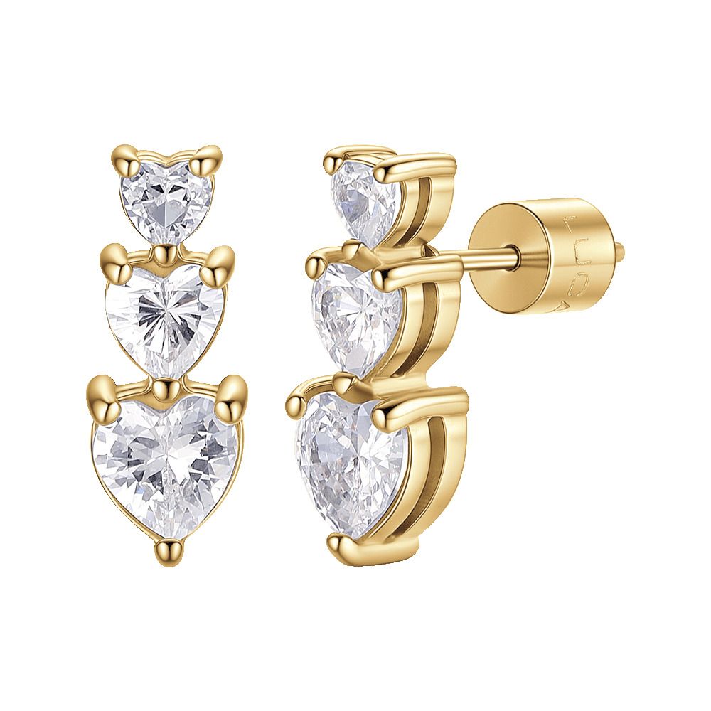 Luca Barra Mono Orecchino Acciaio Gold 3 Cuori Bianchi