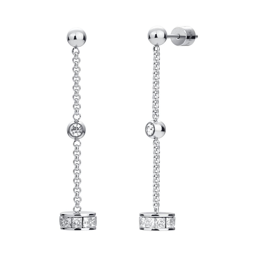 Luca Barra Orecchini Acciaio Elemento Zirconi Bianchi