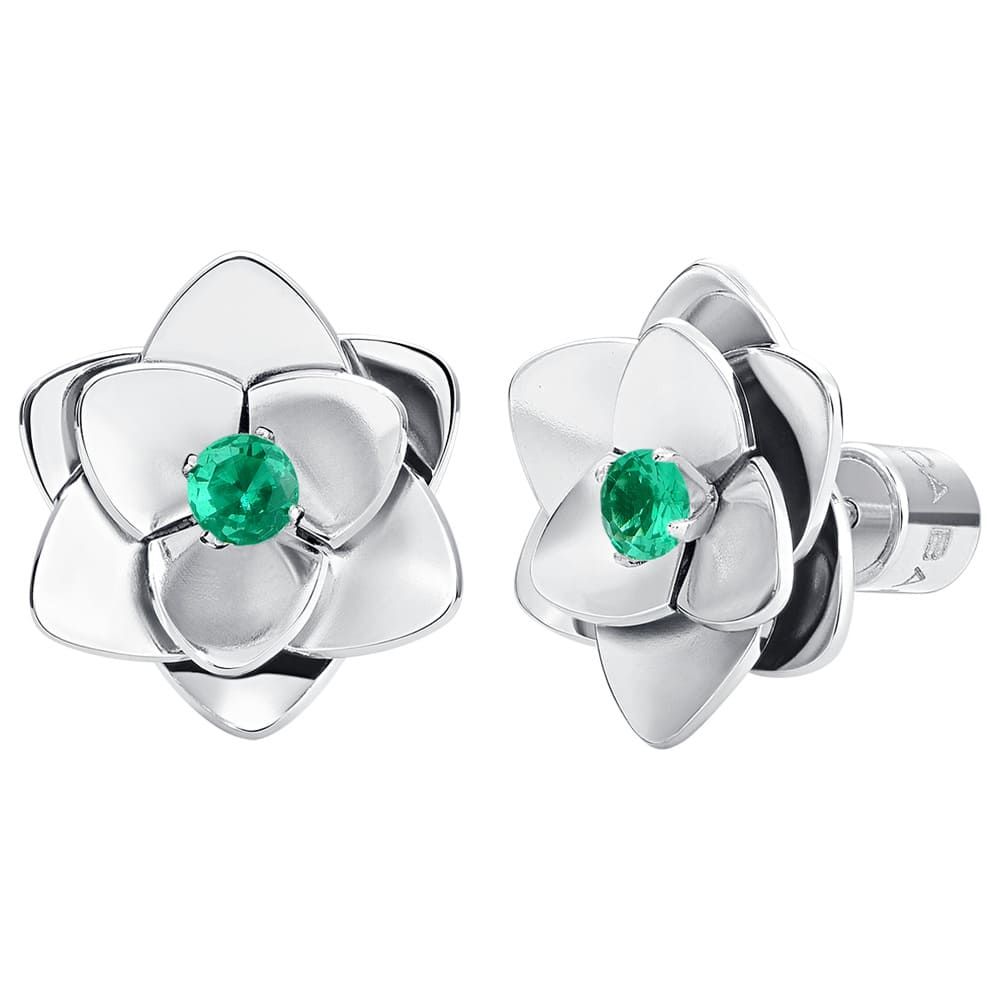 Luca Barra Orecchini Acciaio Fiore con Zircone Verde
