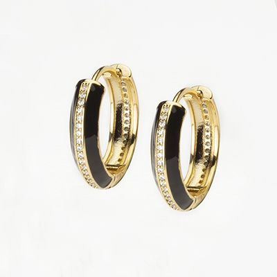 Barbieri Orecchini Metallo Dorato Lacca Nera e Zirconi