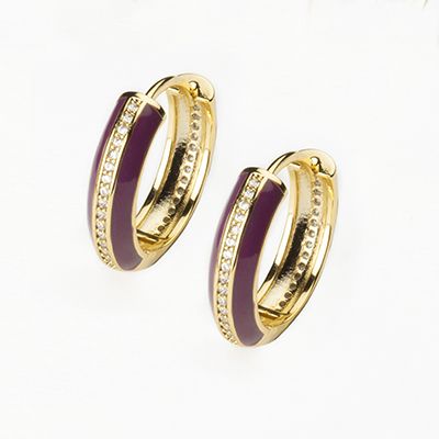 Barbieri Orecchini Metallo Dorato Lacca Prugna e Zirconi