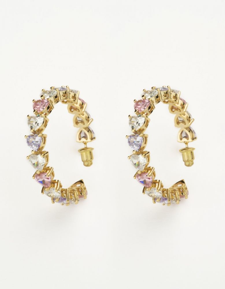 Barbieri Orecchini Metallo Dorato Cuori Lilla Rosa e Bianchi