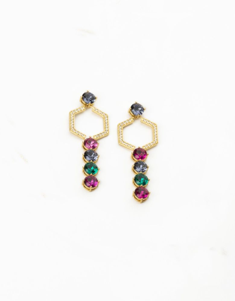 Barbieri Orecchini Metallo Dorato Cristalli Multicolor