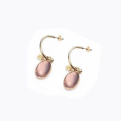 Barbieri Orecchini Metallo Dorato Cabochon Rosa