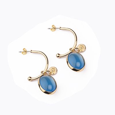 Barbieri Orecchini Metallo Dorato Cabochon Blu