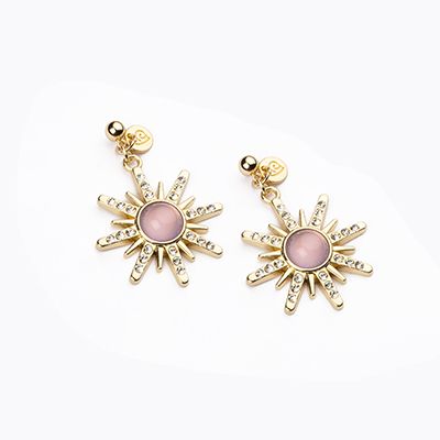 Barbieri Orecchini Metallo Dorato Sole Pietra Rosa