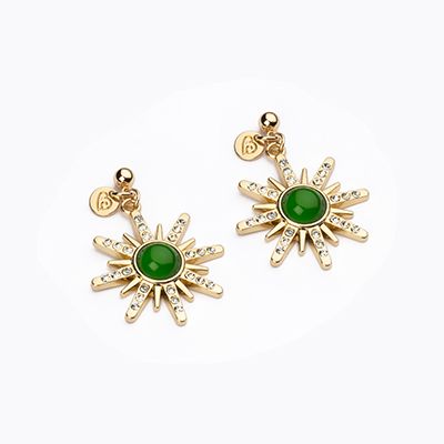 Barbieri Orecchini Metallo Dorato Sole Pietra Verde