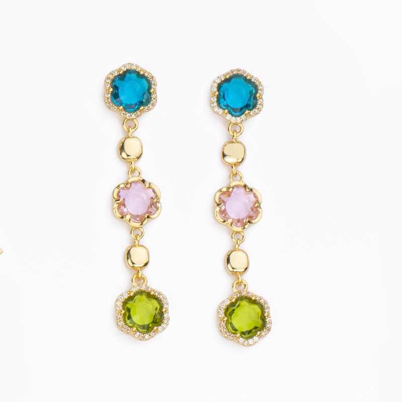 Barbieri Orecchini Metallo Dorato Cristalli Multicolor