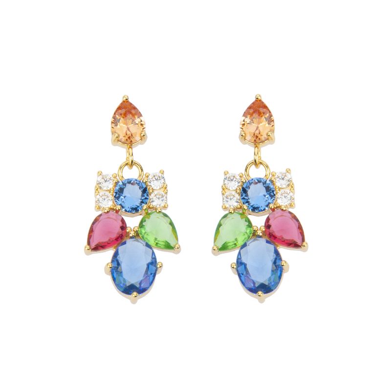 Barbieri Orecchini Metallo Dorato Cristalli Multicolor