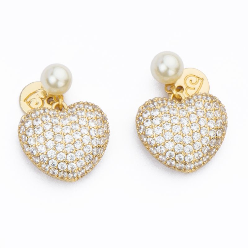 Barbieri Orecchini Metallo Dorato Perla e Cuore