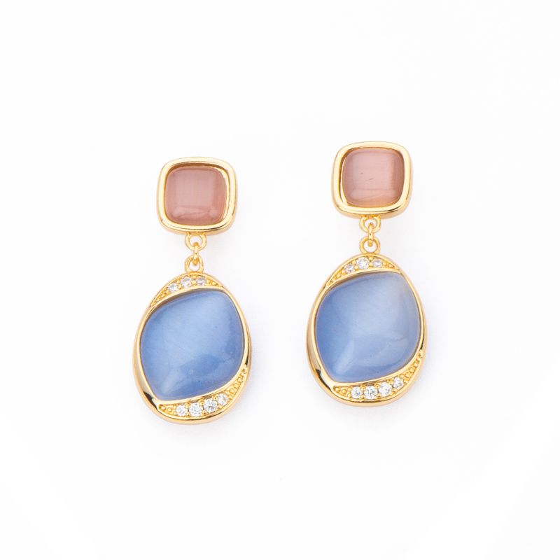 Barbieri Orecchini Metallo Gold Intarsio Blu