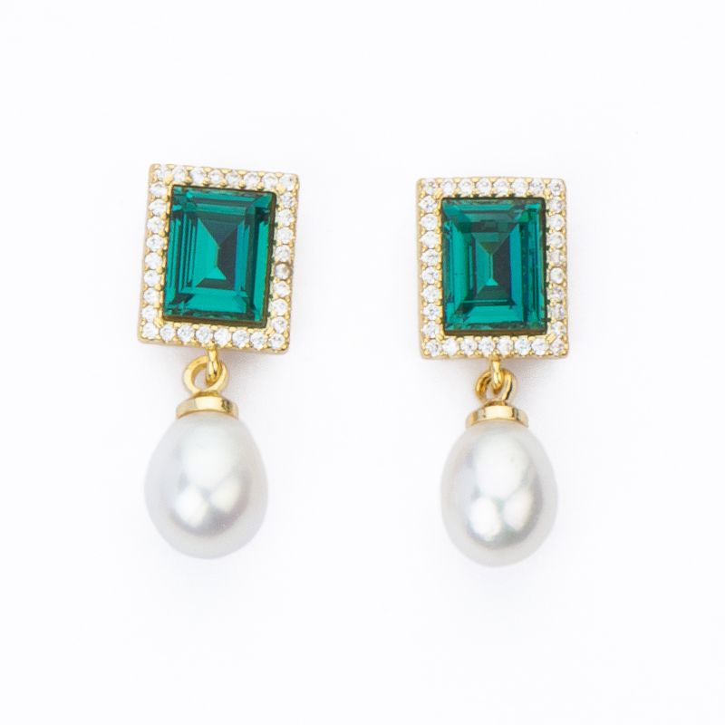 Barbieri Orecchini Metallo Dorato Perle e Cristalli