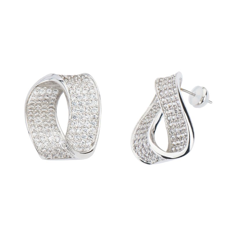 Barbieri Orecchini Metallo Rodiato Fasce Zirconate