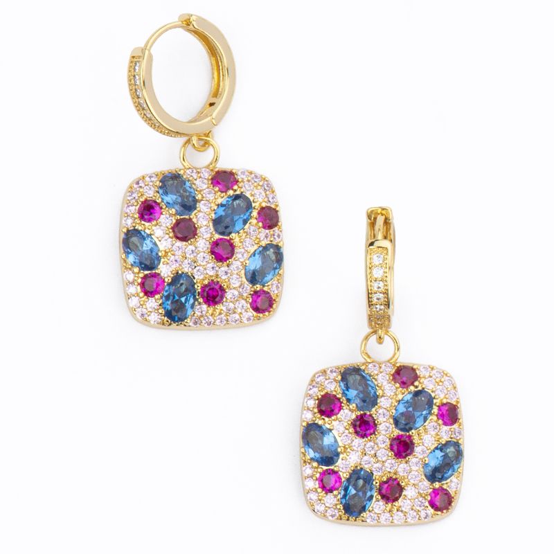 Barbieri Cerchi Metallo Dorato Pendente Quadrato Zirconato