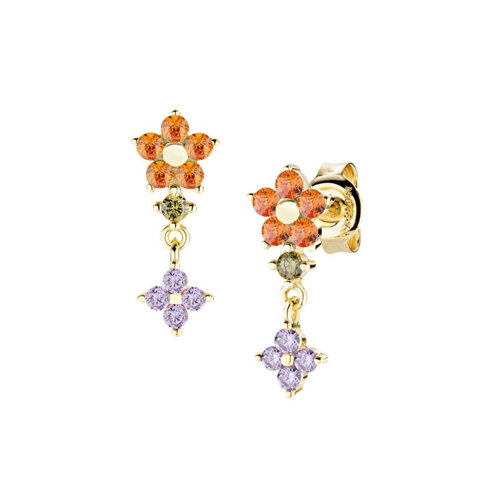 Amen Orecchini Argento Gold FIori Multicolor