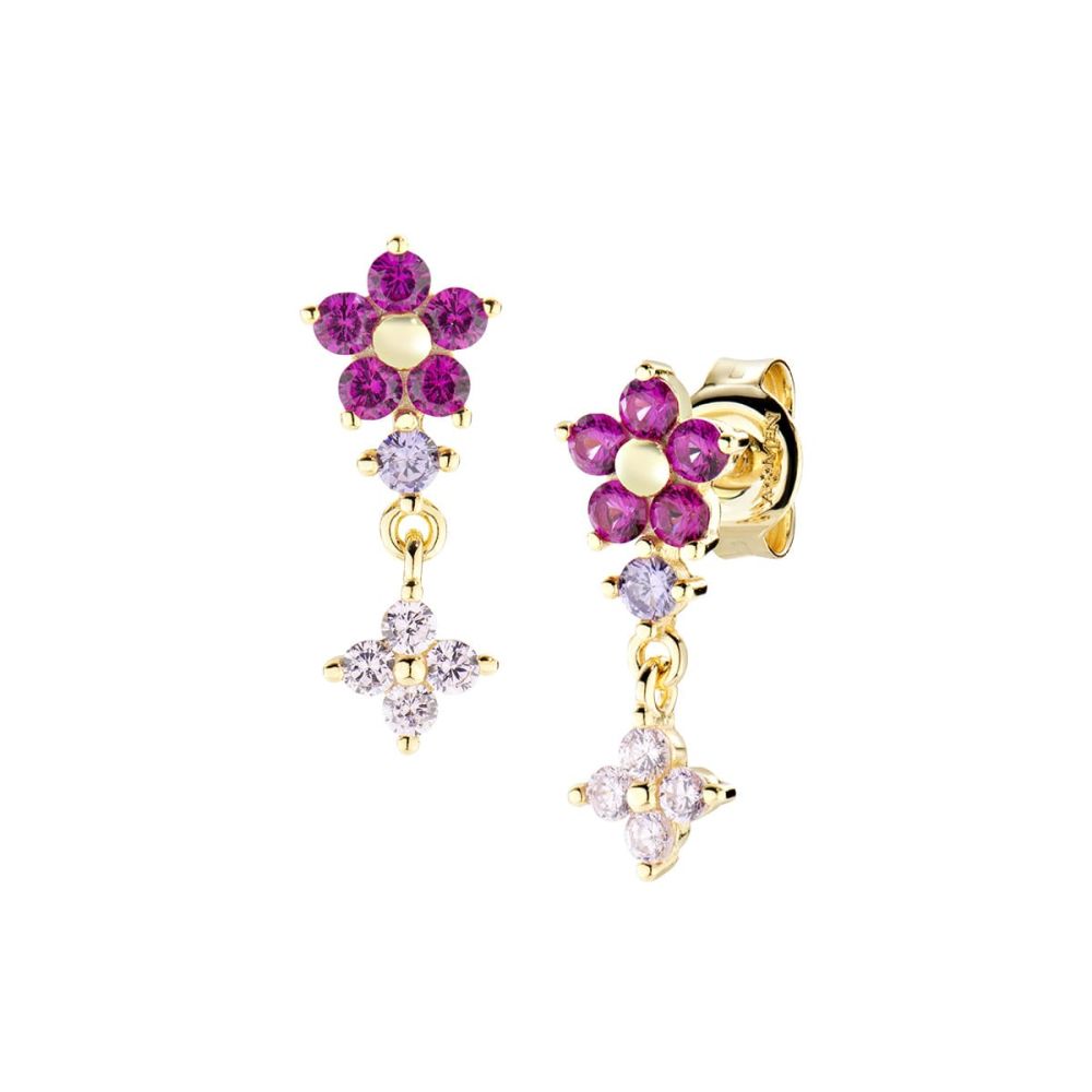 Amen Orecchini Argento Gold FIori Multicolor