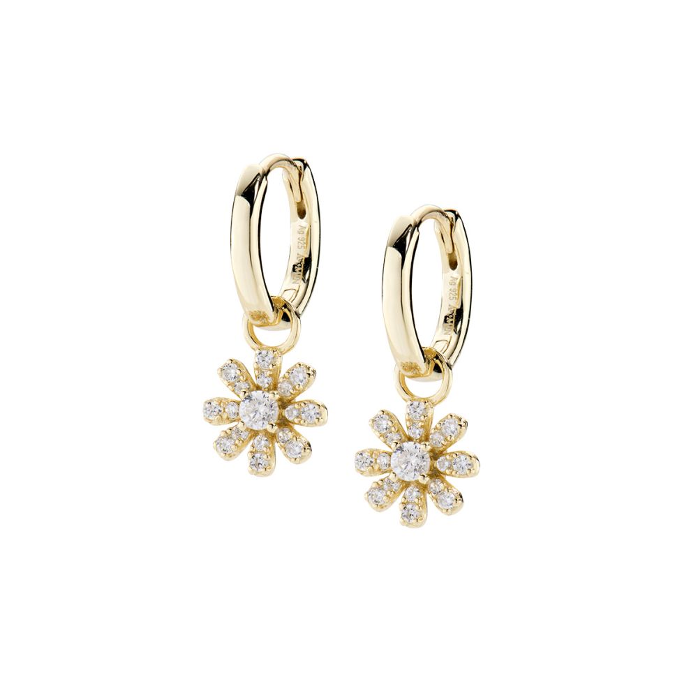Amen Cerchi Argento Gold Pendente Fiore Di Zirconi