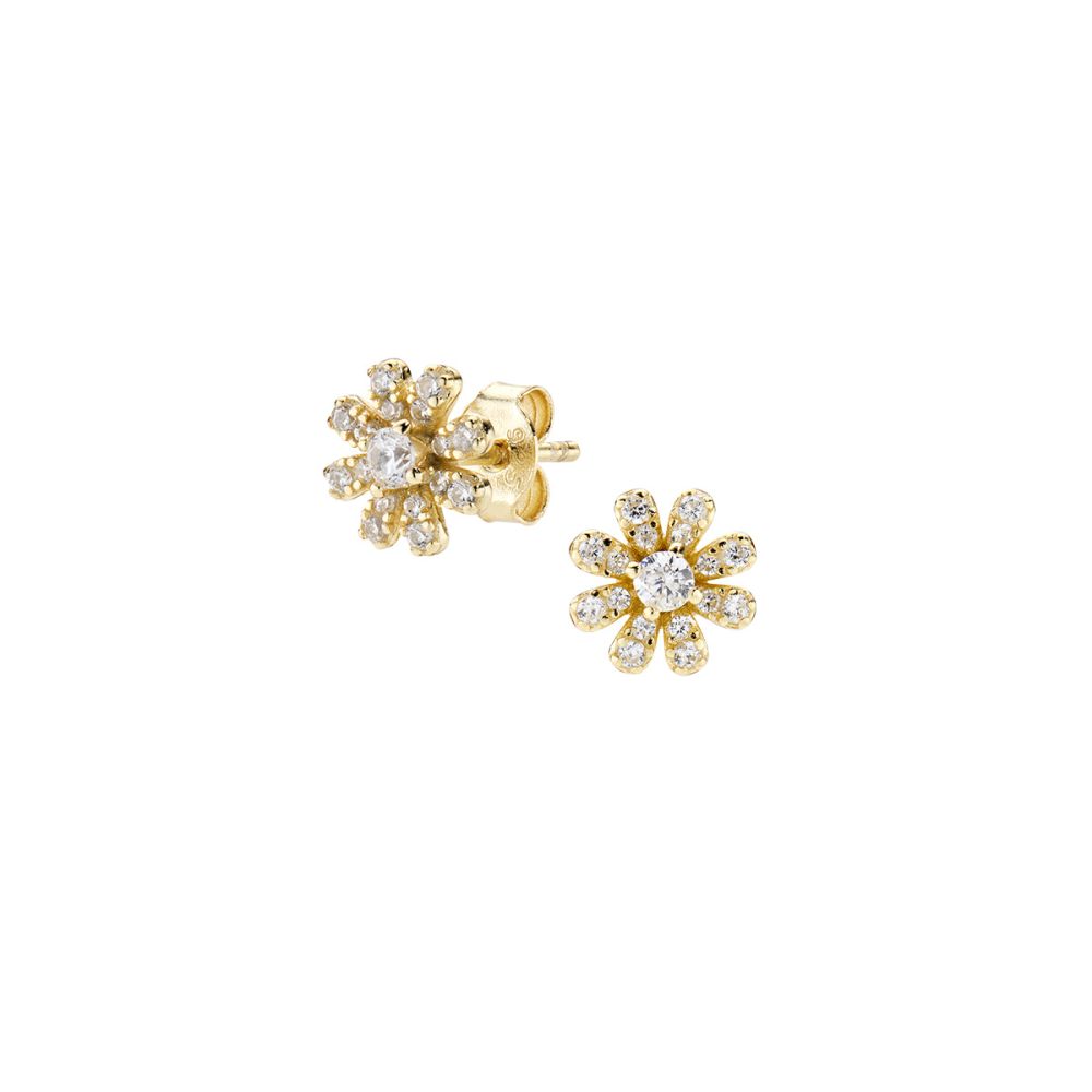 Amen Orecchini Argento Gold Fiore di Zirconi Bianchi