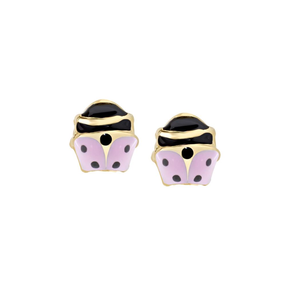 Amen Orecchini Lobo Argento Dorato Smalto Rosa e Nero