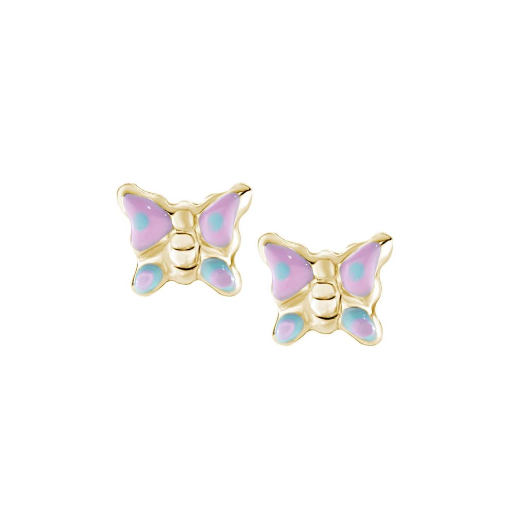 Amen Orecchini Lobo Argento Dorato Smalto Rosa e Azzurro