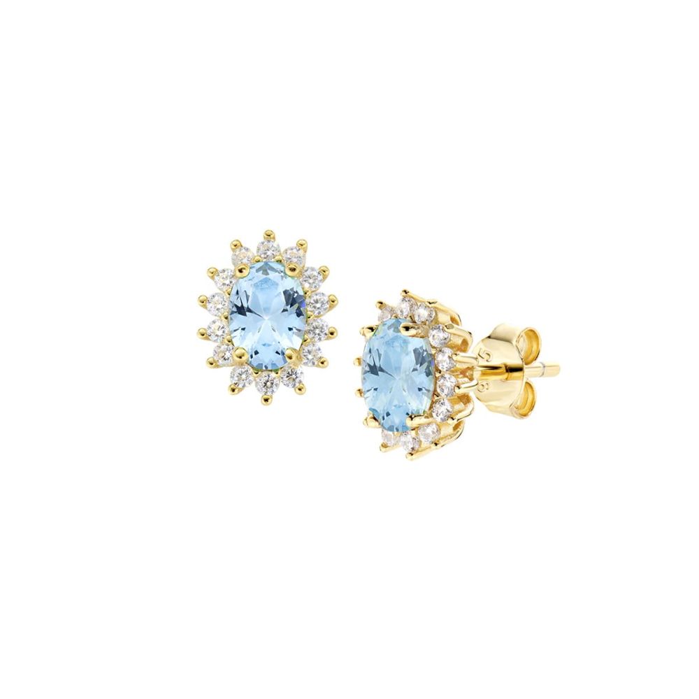 Amen Orecchini Argento Gold Zirconi Acquamarina e Bianchi