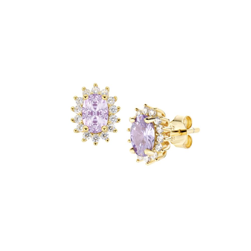 Amen Orecchini Argento Gold Zirconi Lavanda e Bianchi