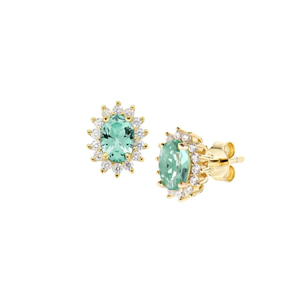 Amen Orecchini Argento Gold Zirconi Verde e Bianchi