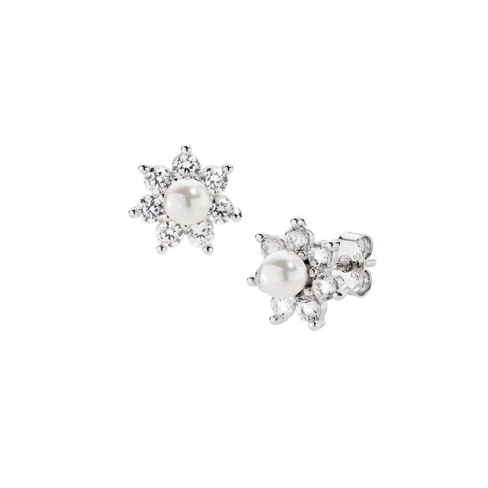 Amen Orecchini Argento Fiore di Zirconi e Perla