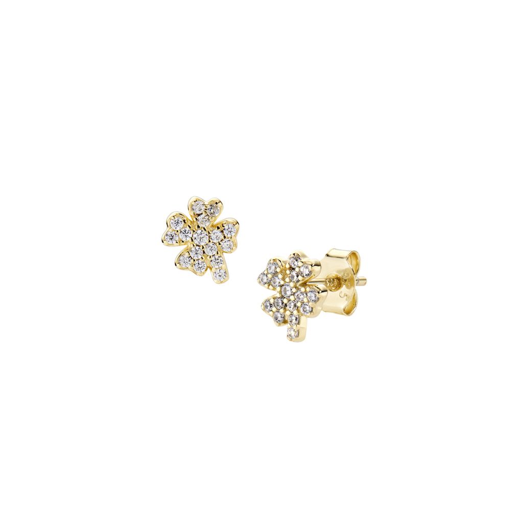Amen Orecchini Argento Gold Quadrifoglio Zirconato