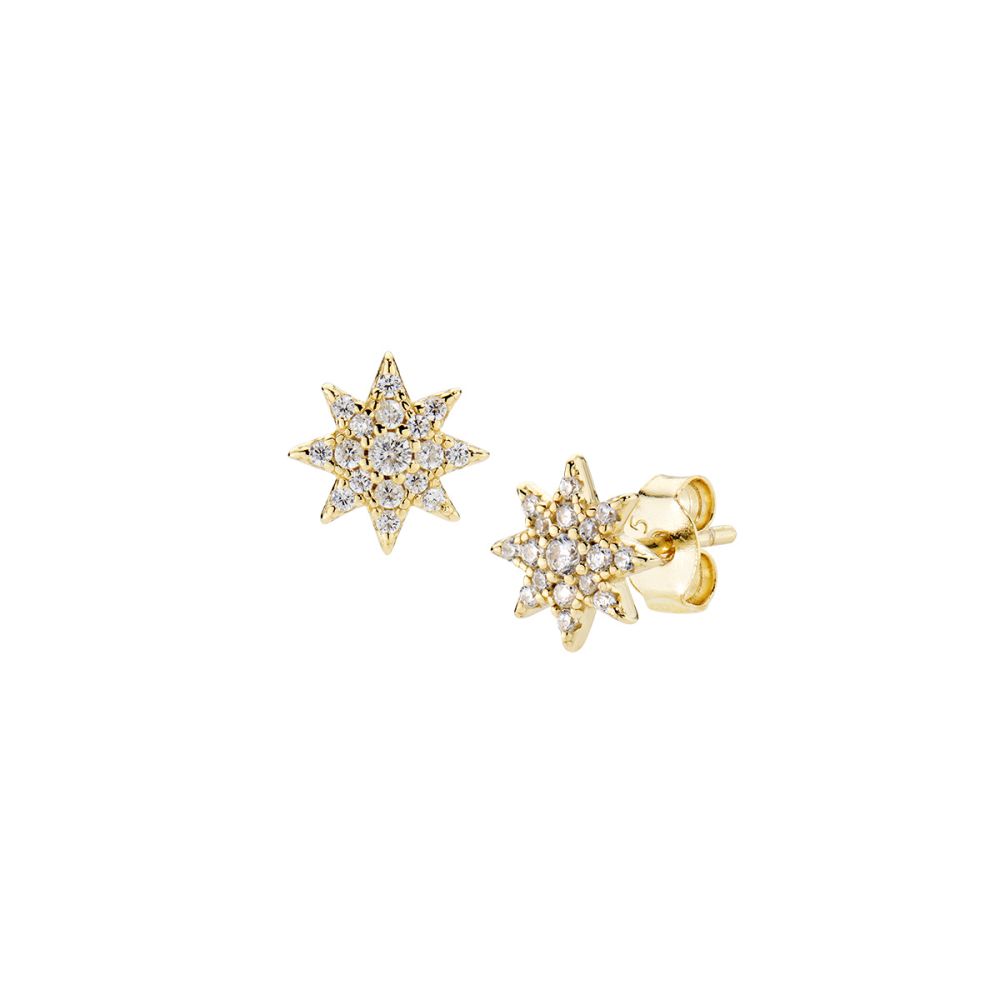 Amen Orecchini Argento Gold Stella Zirconata