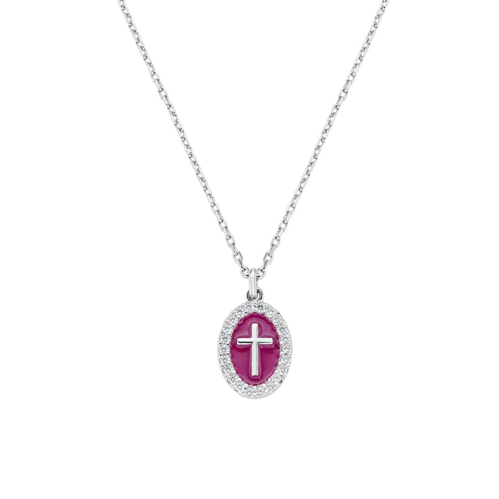 Amen Collana Ottone Croce Smalto Bordeaux