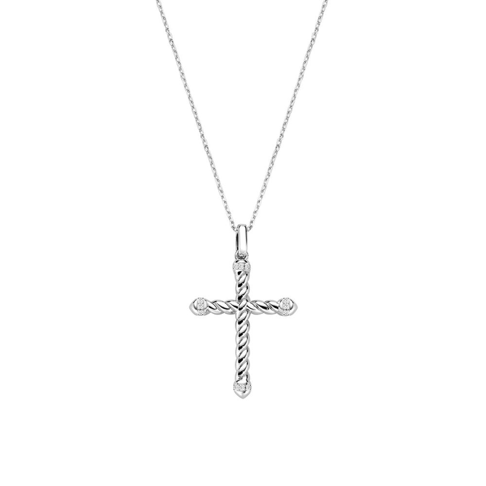 Amen Collana Ottone Croce con Zirconi