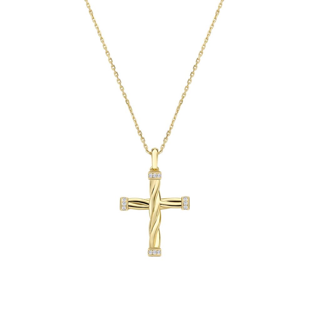 Amen Collana Ottone Gold Croce con Zirconi