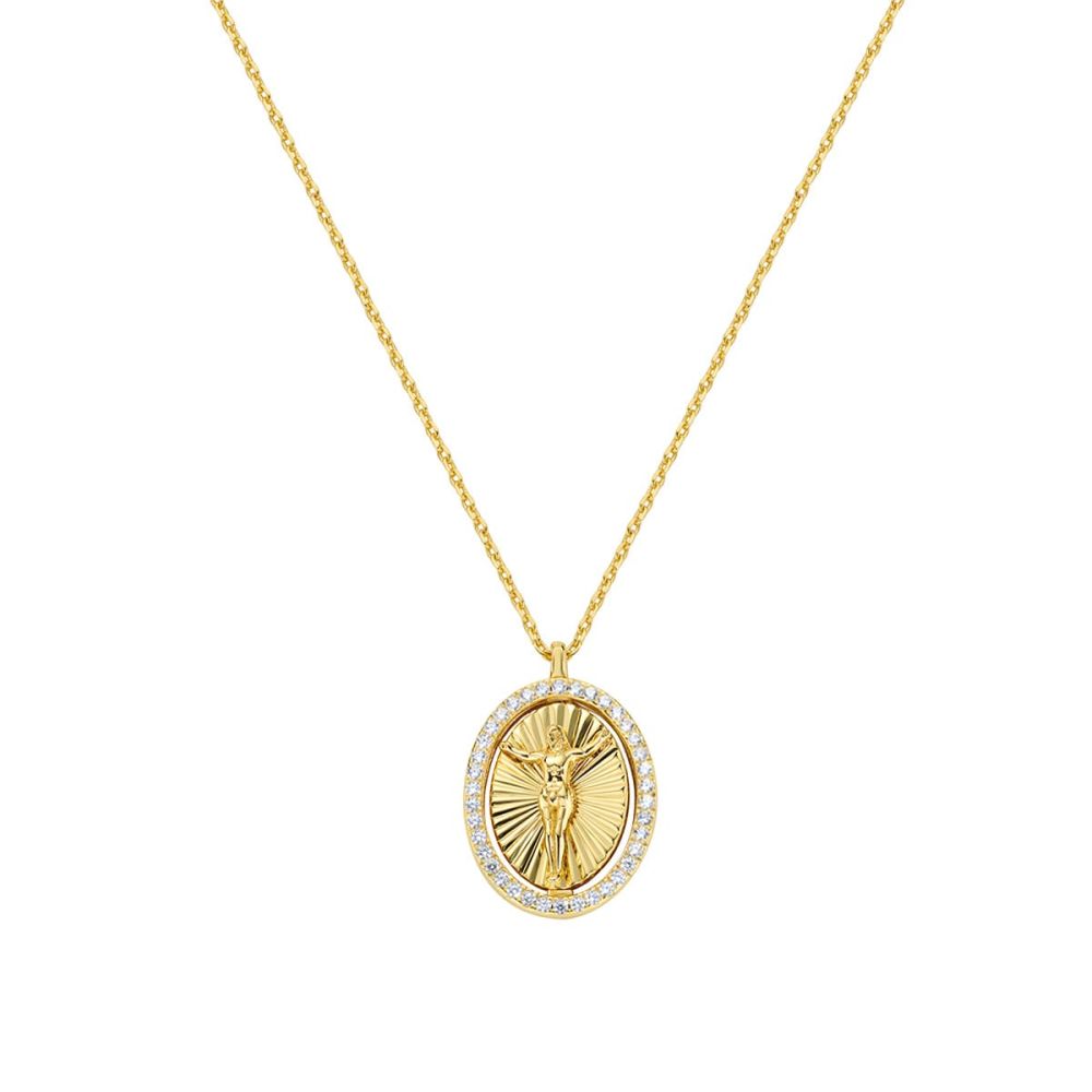 Amen Collana Ottone Gold Cristo e Zirconi