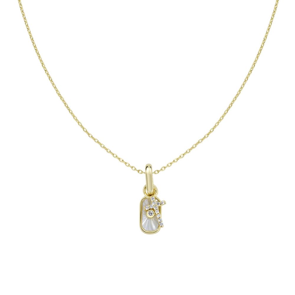 Amen Collana Ottone Gold Madreperla e Croce