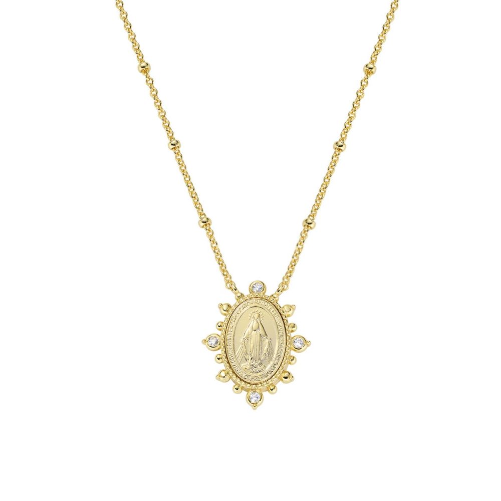 Amen Collana Ottone Gold Madonnina con Zirconi
