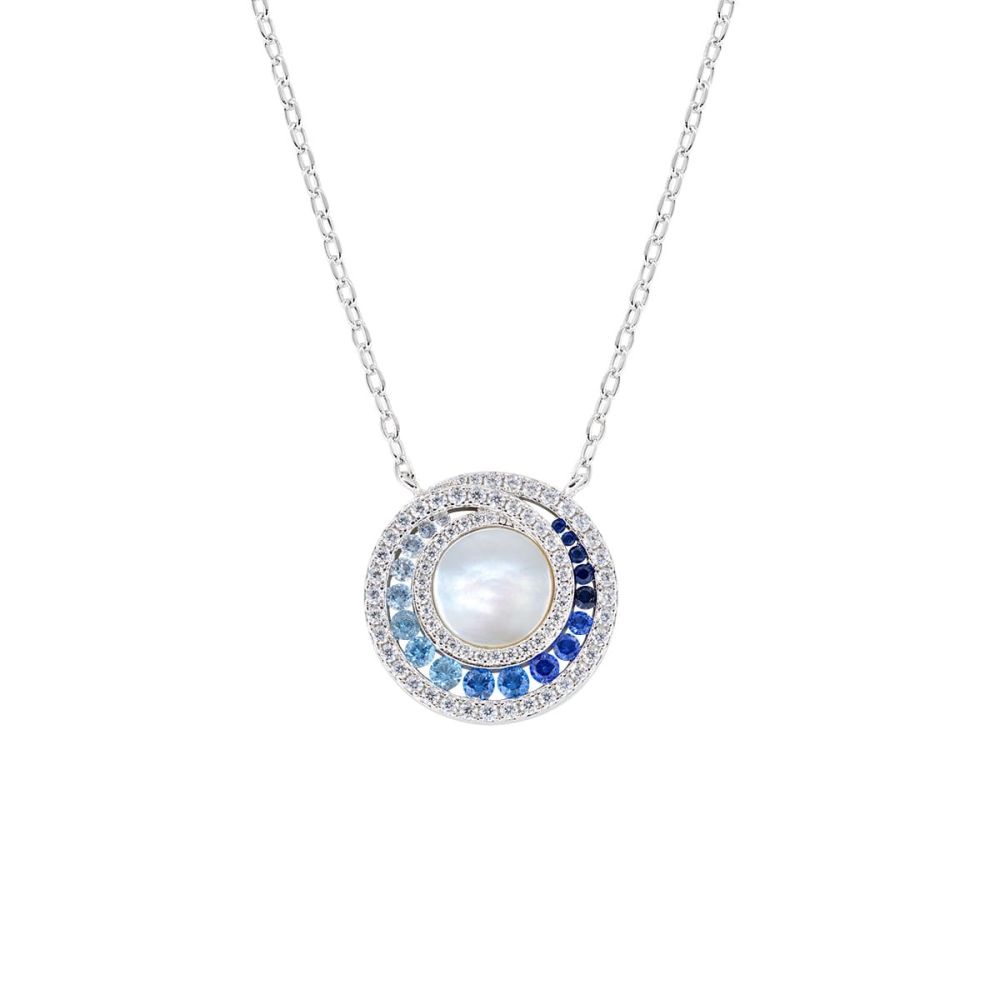 Amen Collana Ottone Madreperla e Zirconi Blu