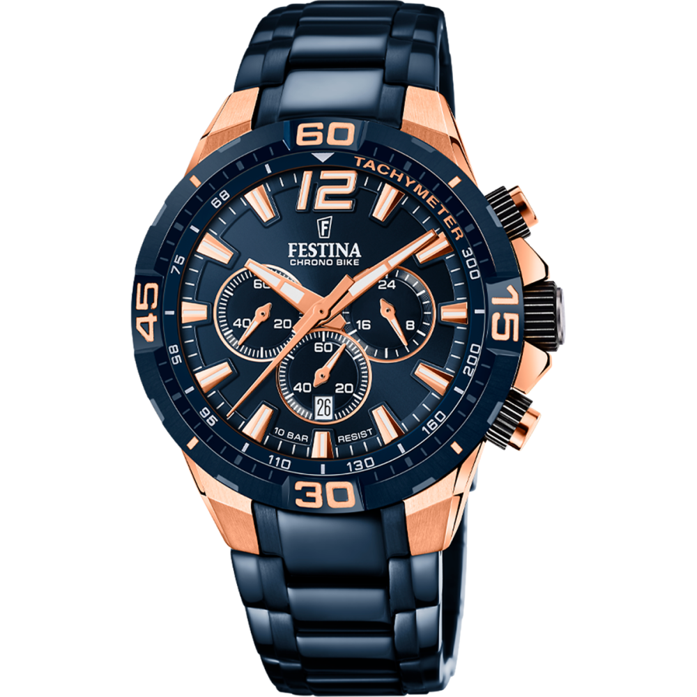 Festina Orologio Cronografo Acciaio Blu-Rosè Quadrante Blu