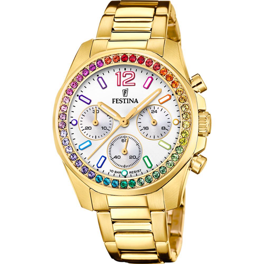 Festina Orologio Acciaio Gold Cronografo Quadrante Bianco