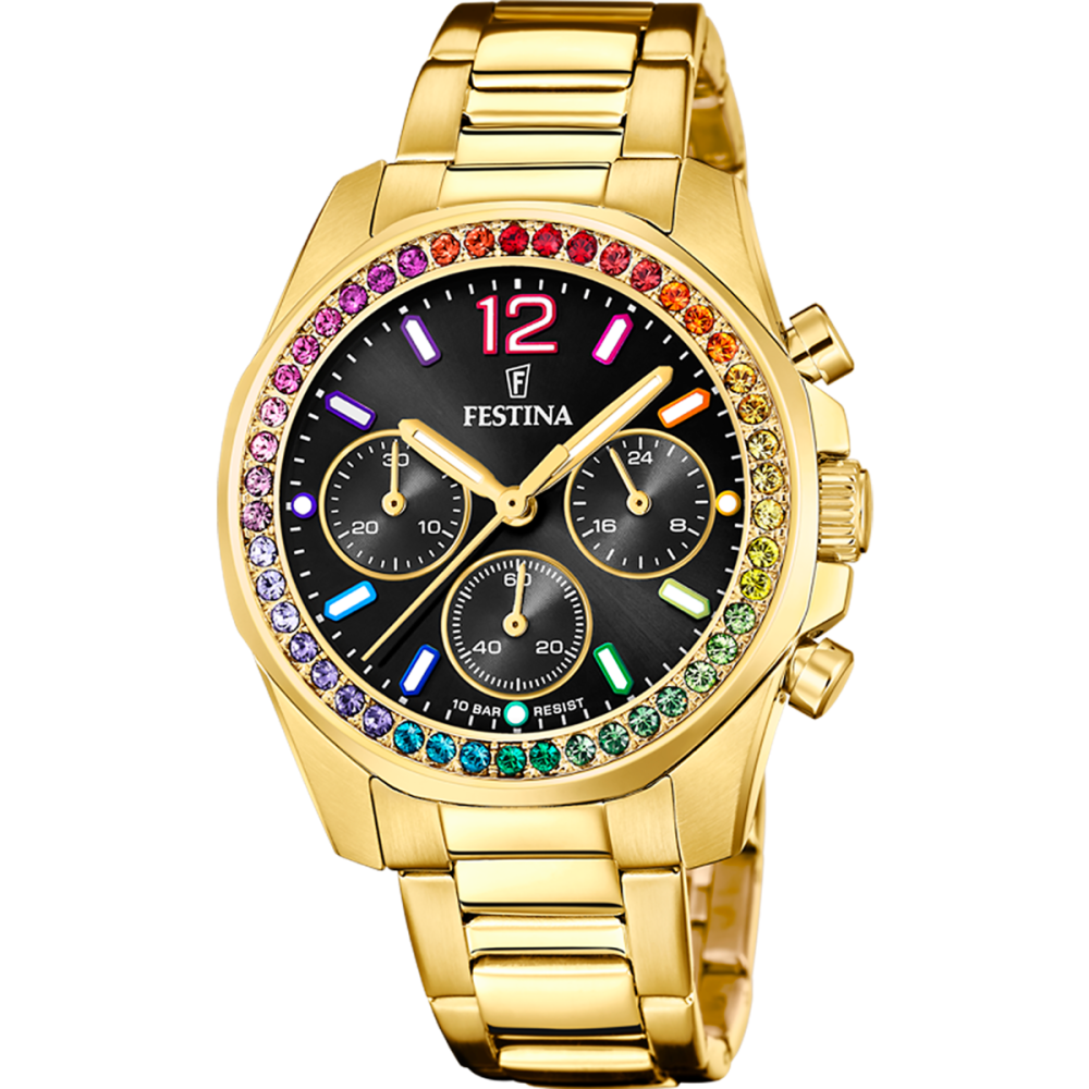 Festina Orologio Acciaio Gold Cronografo Quadrante Nero