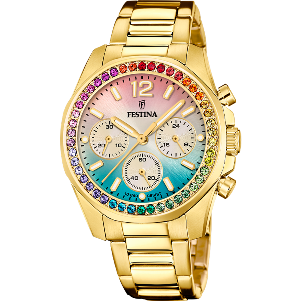 Festina Orologio Cronografo Acciaio Gold Quadrante Multicolor