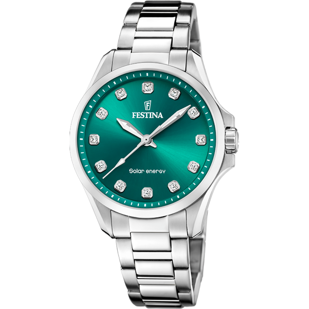 Festina Orologio Solare Acciaio Solo Tempo Quadrante Verde