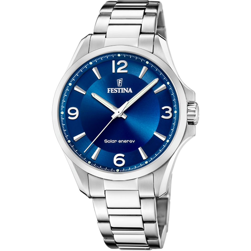 Festina Orologio Solare Acciaio Solo Tempo Quadrante Blu