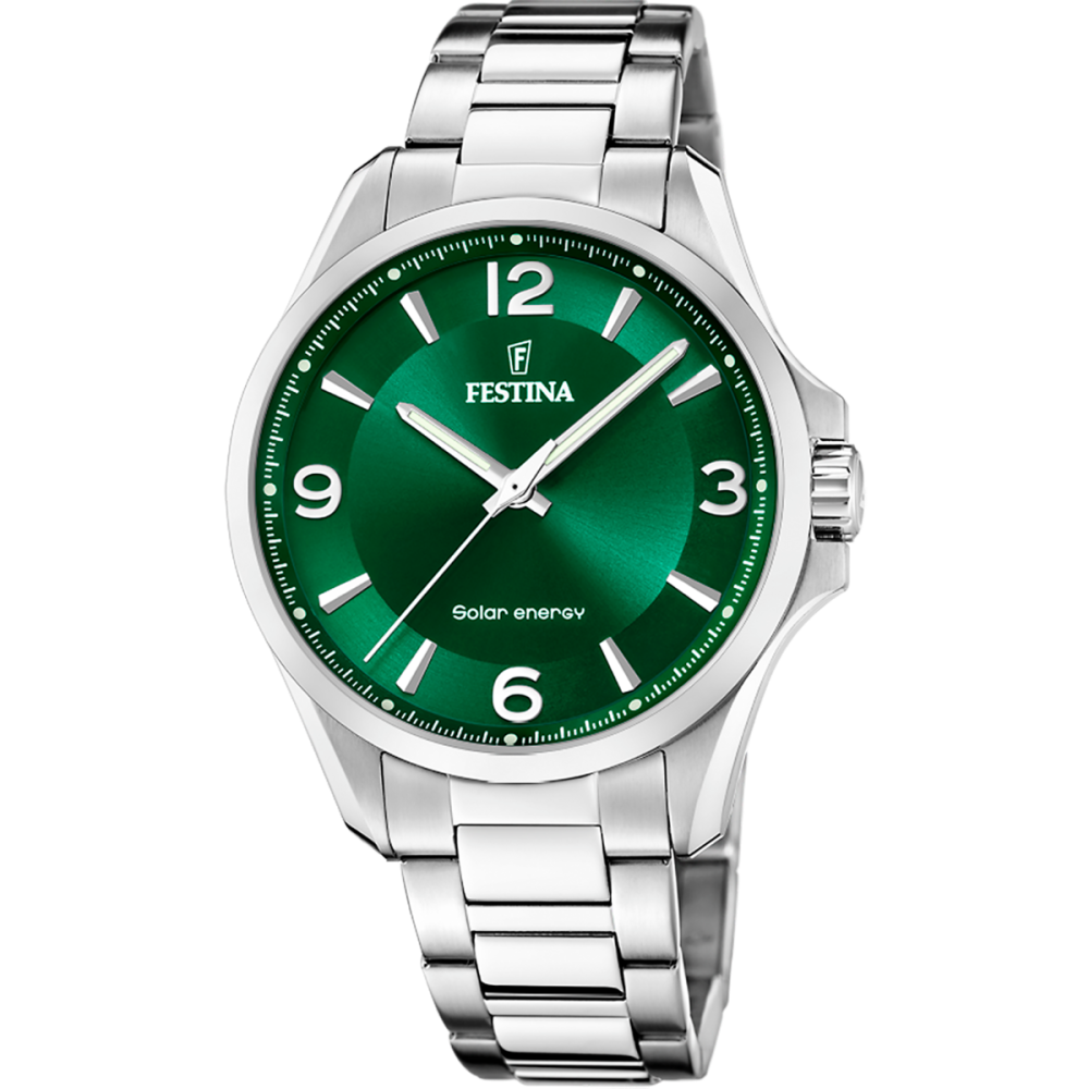 Festina Orologio Solare Acciaio Solo Tempo Quadrante Verde