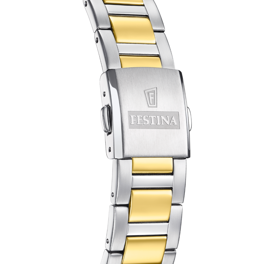 Festina Orologio Solare Acciaio Bicolore Solo Tempo Quadrante Silver